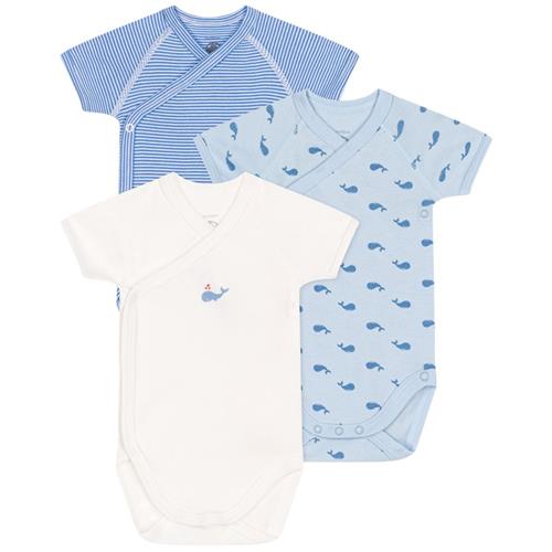 Petit Bateau 3-pak Wrapover-babybodyer I Bomuld Blanc Bleu | Hvid | 12 months