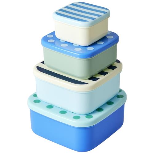 RICE Set Of 4 Madkasser Af Plast Stripes And Dots Print | Blå | 0