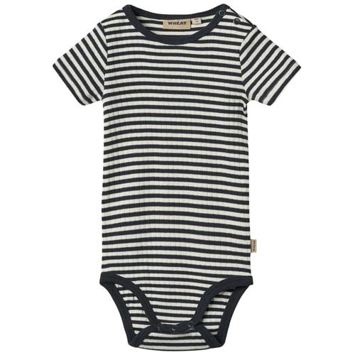 Wheat GOTS Edvald Baby Body Navy Rib Stripe | Marine blå | 68 cm