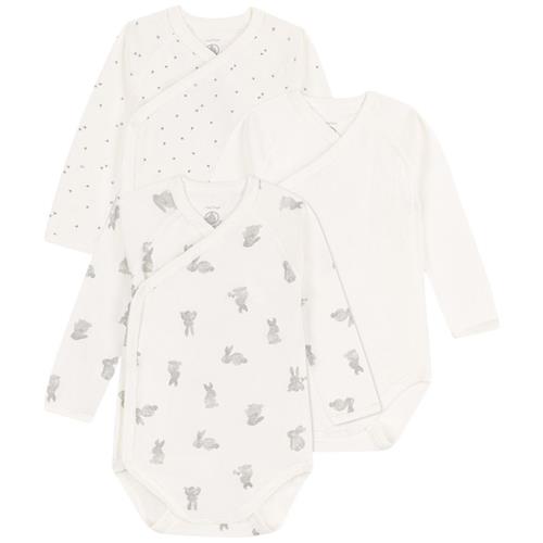 Petit Bateau Wrapover-babybodyer I 3-pak Marshmallow Mistigri | Hvid | 6 months