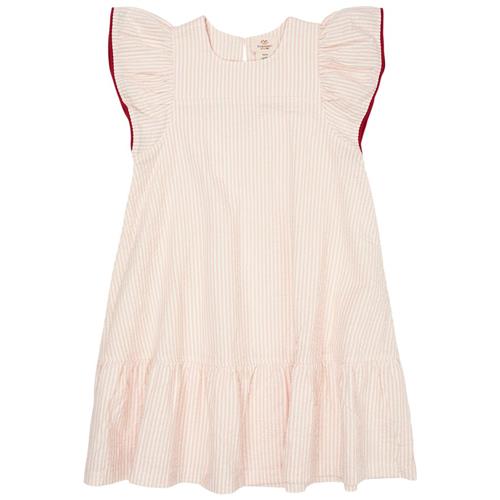 Copenhagen Colors GOTS Seersucker-kjole Med Flæseærmer Dusty Rose Cream Berry Stripe | Lyserød | 98 cm