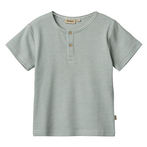 Wheat GOTS Lumi T-shirt Stormy Sea Stripe 122 cm  Grøn  122 cm  mand