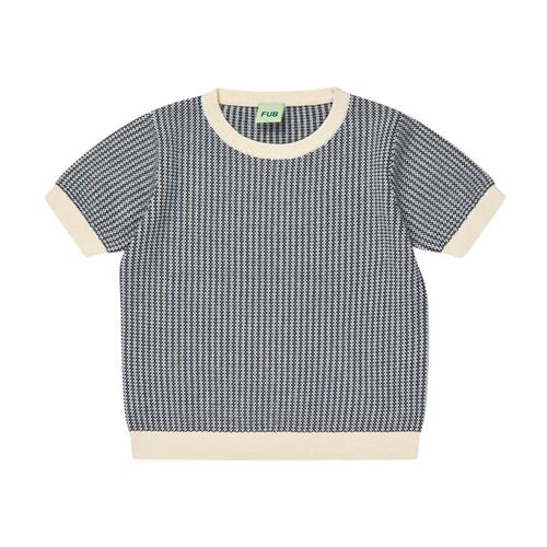 FUB Strikket Kortærmet Top Ecru/dark Navy | Marine blå | 80 cm