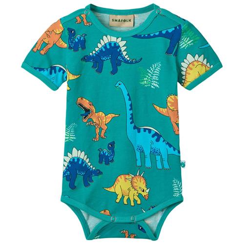 Småfolk Dinosaurs Kortærmet Baby Body Teal | Grønn | 74 cm