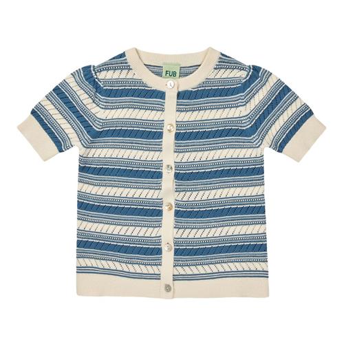 FUB Strikket Kortærmet Cardigan Ecru Washed Indigo | Blå | 140 cm