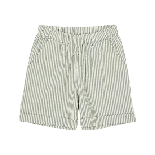 Copenhagen Colors GOTS Sporty Seersucker-shorts Green Cream Stripe | Grønn | 128 cm