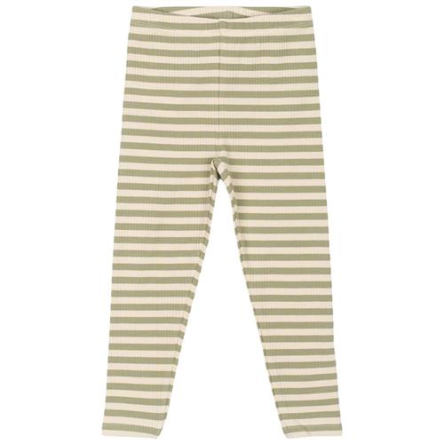 The New Siblings GOTS Uni Ribbede Leggings Tea Striped | Grønn | 86 cm