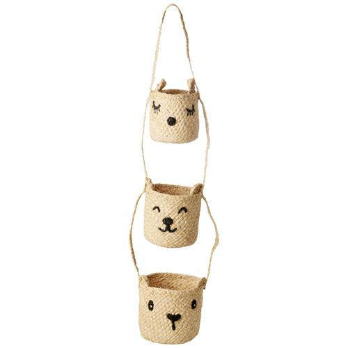 RICE Raffia 3-etagers Hængende Opbevaring Med Dyreansigter Natural | Beige | 0