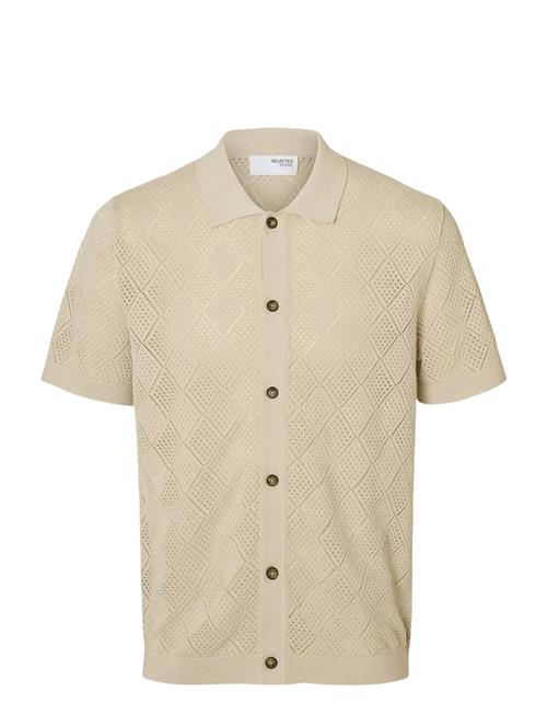 Slharco Ss Knit Structure Polo Cardigan Selected Homme Beige