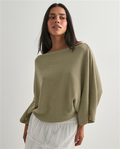 Se Nelly - Grøn - Effortless Poncho Sweater ved Nelly