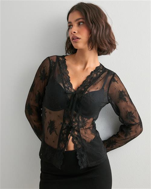 Nelly - Sort - Delicate Lace LS Top