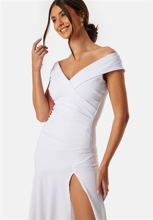 Goddiva Bardot Pleat Maxi Split Dress