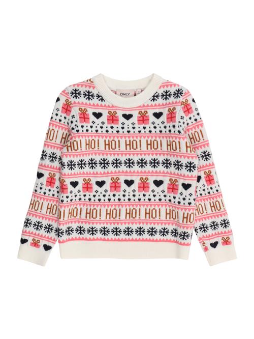 ONLY GIRLS Pullover 'KMGXMAS PRESENT'  cognac / pitaya / sort / hvid