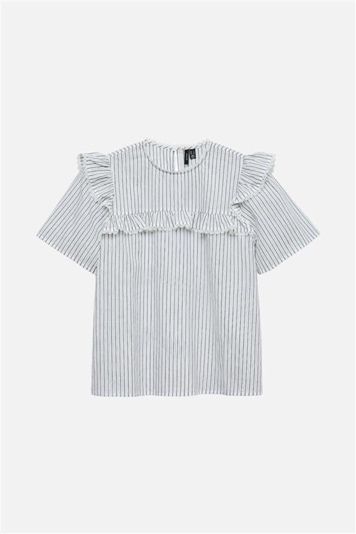 Bell Frill Stripe Top - Snow White / Black - S - Vero Moda