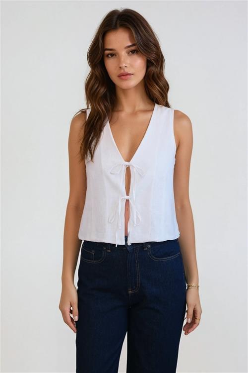 Hør Vest - Hvid - XL - TeeShoppen