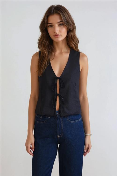 Hør Vest - Sort - L - TeeShoppen