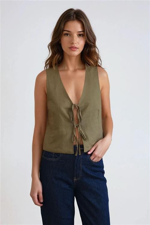 Hør Vest - Grøn - XL - TeeShoppen