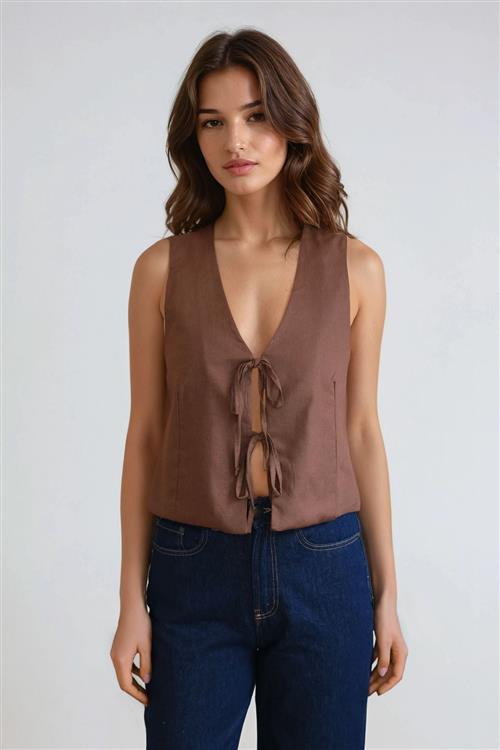 Hør Vest Brun - XL - TeeShoppen