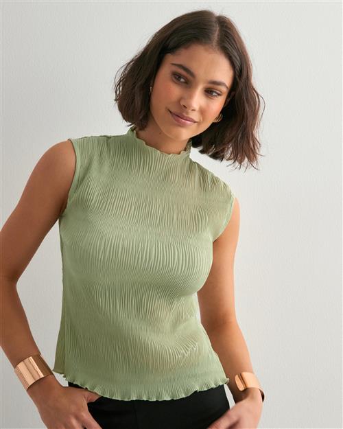 Nelly - Grøn - Pleated Turtleneck Top