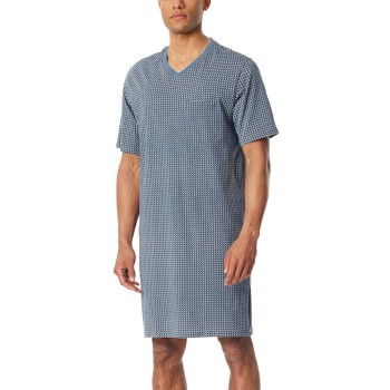 Schiesser Comfort Nightwear Shortsleeve Nightdress Blå Mønster bomuld 50 Herre