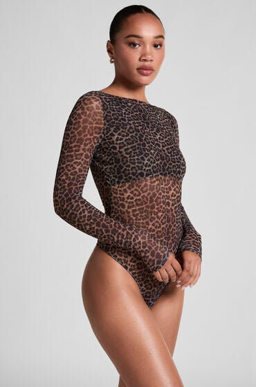 Hunkemöller Tara Leopard langærmet body sort