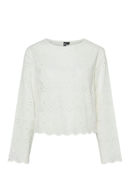 Pctarmorine Ls O-Neck Top Wvn Pieces White