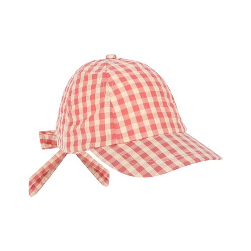 Konges Sløjd GOTS Kim Bow Hætte Flamingo Plume Check | Rød | 12-18 months