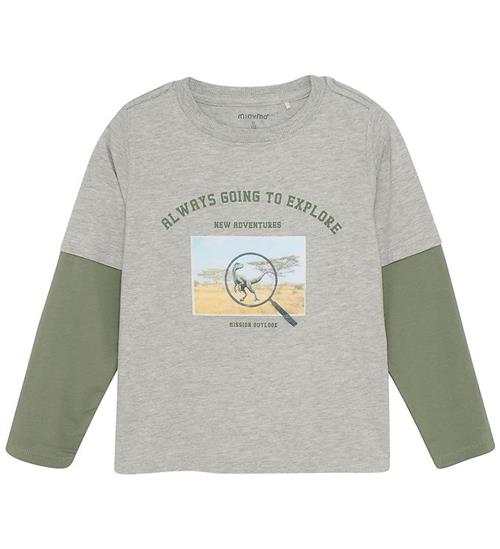 Minymo Bluse - Gråmeleret m. Dino