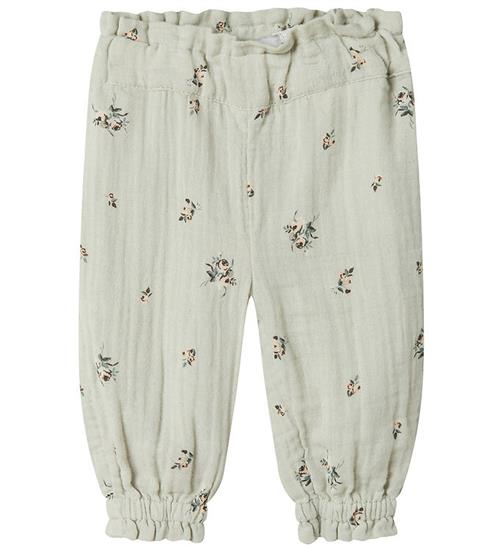 Name It Bukser - Musselin - NbfHikka - Aqua Gray m. Blomster