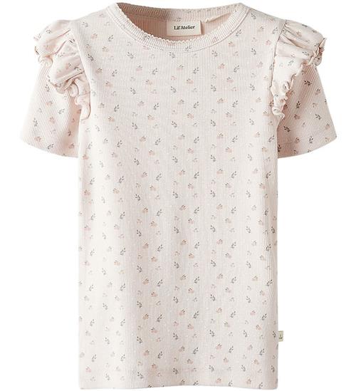 Lil' Atelier T-shirt - Rib - NmfGago - Peach Blush m. Blomster