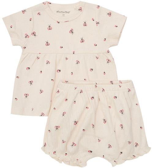 Minymo Shortssæt - Shorts/T-shirt - Rib - White Swan