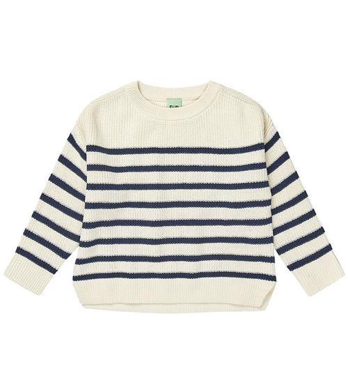 FUB Bluse - Rib - Strik - Ecru/Dark Navy