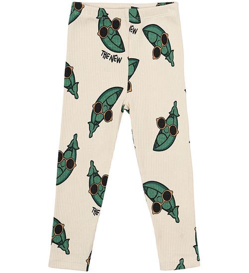 The New Siblings Leggings - Rib - TnstNevi - White Swan /Grøn m.