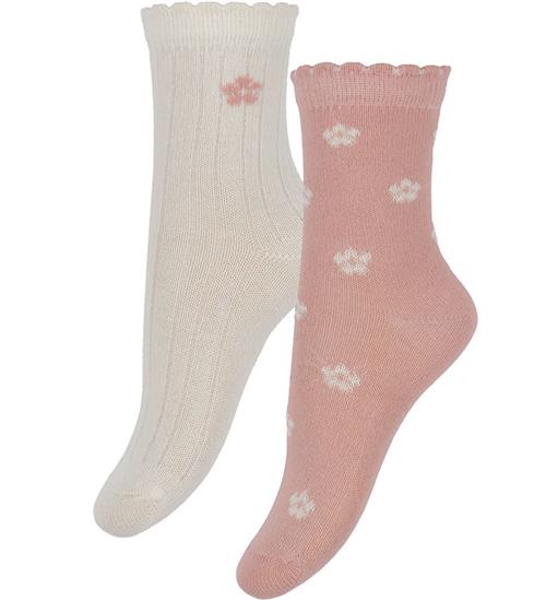 Minymo Strømper - 2-pak - Ash Rose m. Blomster