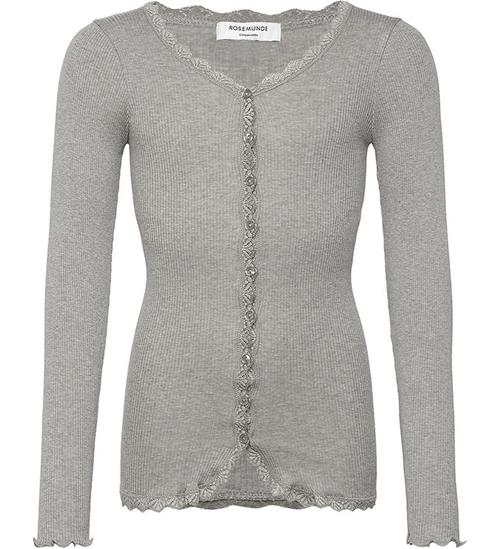 Rosemunde Cardigan - Rib - Balta - Gråmeleret m. Blonder
