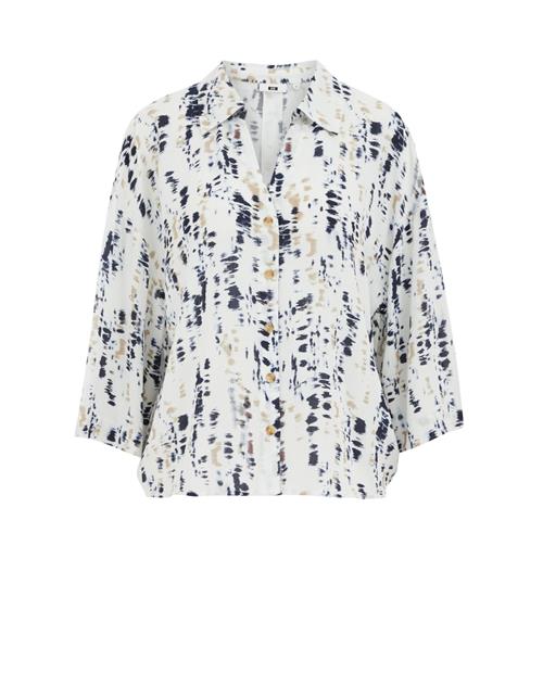 WE Fashion Bluse  beige / mørkeblå / hvid