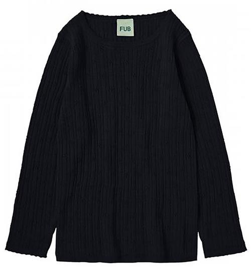FUB Bluse - Uld - Dark Navy m. Hulmønster