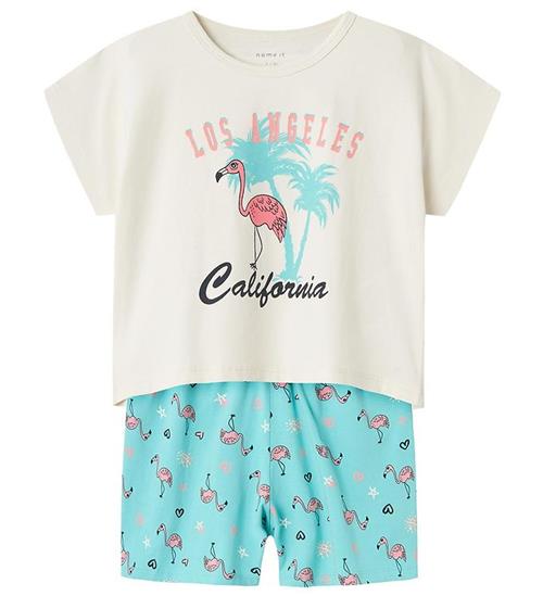 Name It Nattøj - 2-delt - Flamingo - Pool Blue