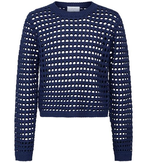 Grunt Bluse - Cropped - Strik - Pontinha - Mørkeblå m. Hulmønste
