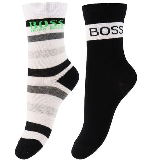 BOSS Strømper - 2-pak - Casual - Sort/Hvid m. Striber