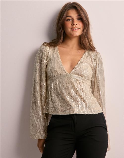 Nelly - Champagne - Sequin Tie Top