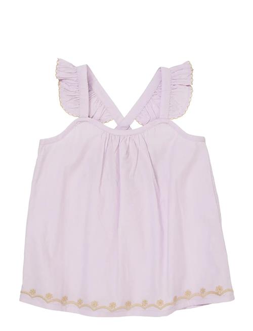 Poplin Frill Top W. Embroidery Copenhagen Colors Purple