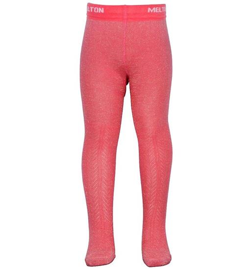 Melton Strømpebukser - Pink m. Glimmer/Mønster