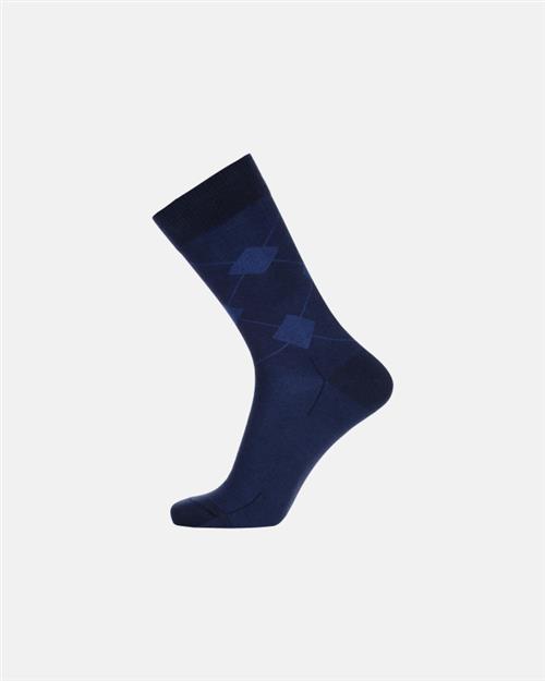 "Regular" strømpe | bomuld | navy med mønster