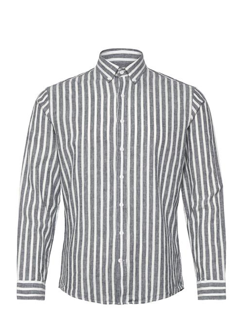 Wide Striped Cotton/Linen Shirt L/S Lindbergh Navy