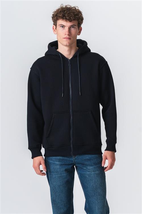 Relaxed Zip Hoodie - Navy - S - TeeShoppen
