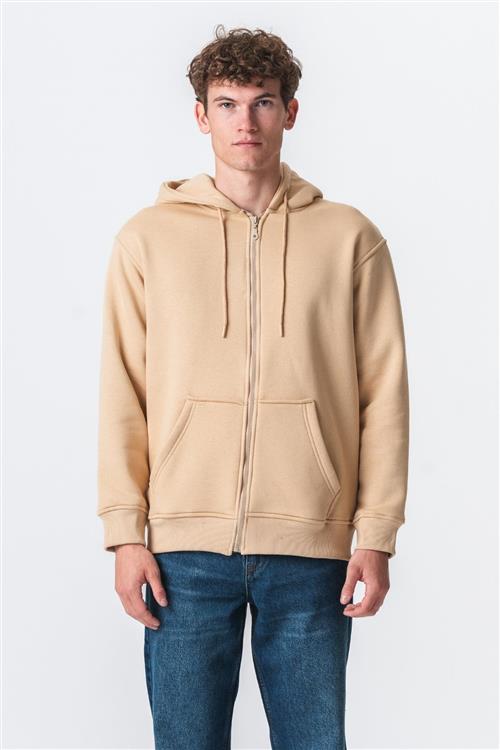 Relaxed Zip Hoodie - Beige - 2XL - TeeShoppen