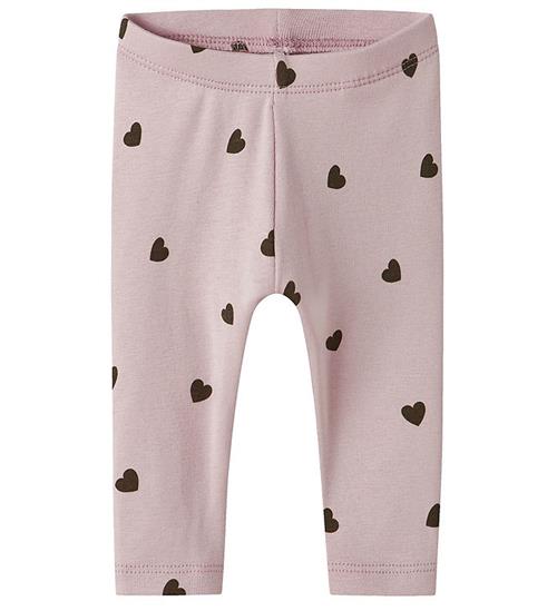 Name It Leggings - NbfkHeart - Burnished Lilac m. Hjerter