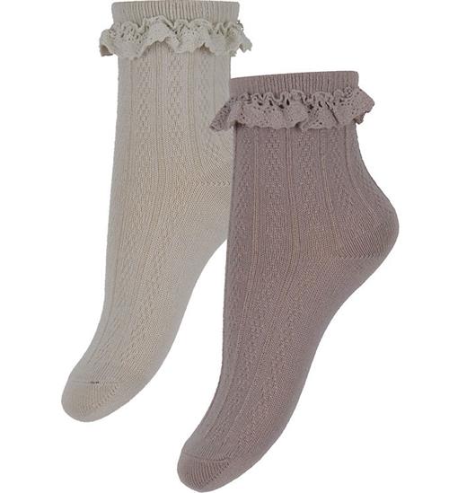 Se Wheat Strømper - 2-pak - Uld - Blondestrømpe - Nora - Dry Rose m ved KidsWorld