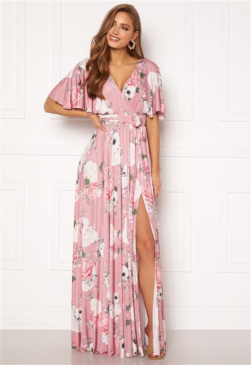 Goddiva Floral Flutter Sleeve Maxi Dress